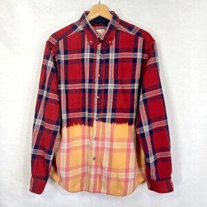 Urban Renewal Mens Flannel Shirt Plaid Dip Bleached Grunge Streetwear Skater